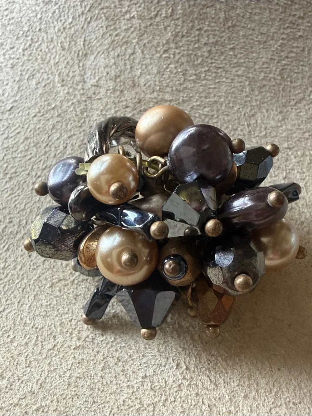 Cluster Pearl and Hematite Bead Statement Ring!